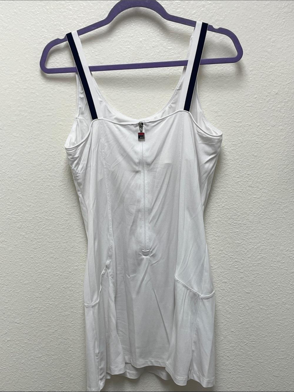 Fila White Tennis Dress Women’s Large 14 Shelf Bra Zippered Front